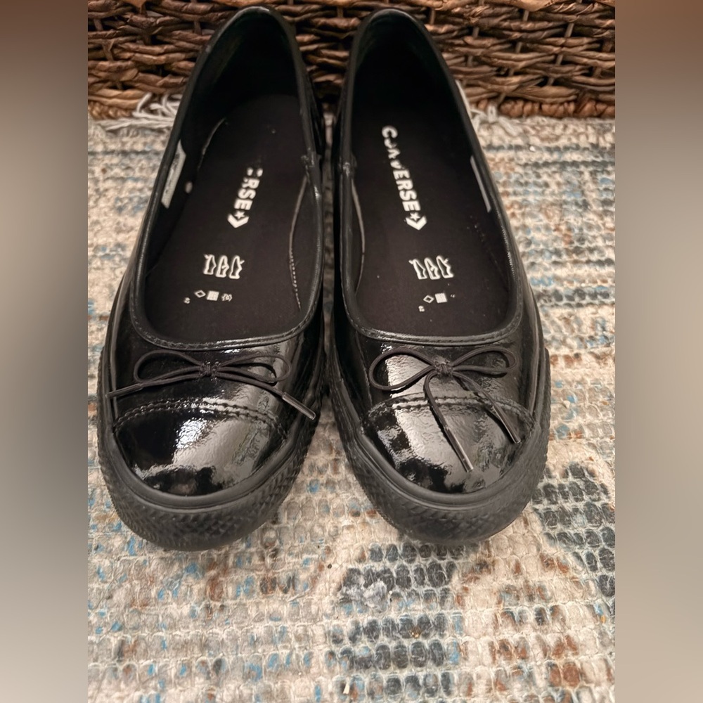 Converse Chuck Taylor All Star Dainty Shiny Black Flats with Bow